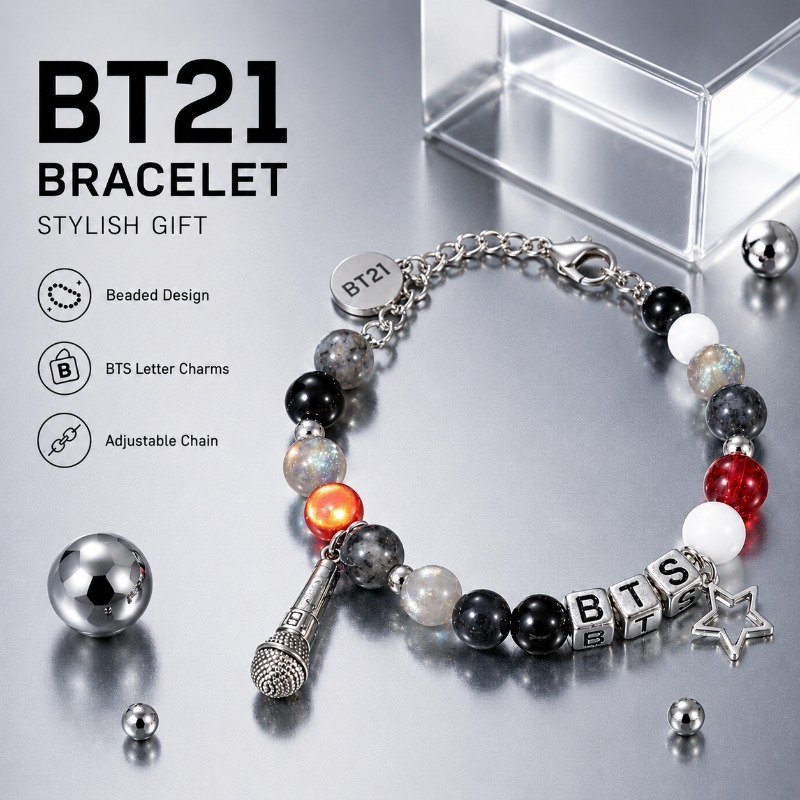 Jewelry Making Accessories - Браслет BT21 черно-красный с бусинами, модный